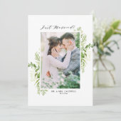 水彩葉縦型フォトたった今結婚しました 案内状 (スタンド正面)