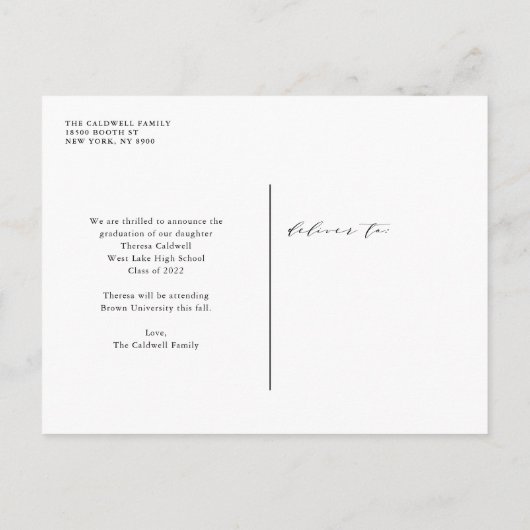 水彩葉縦型写真卒業 案内ポストカード (裏面)