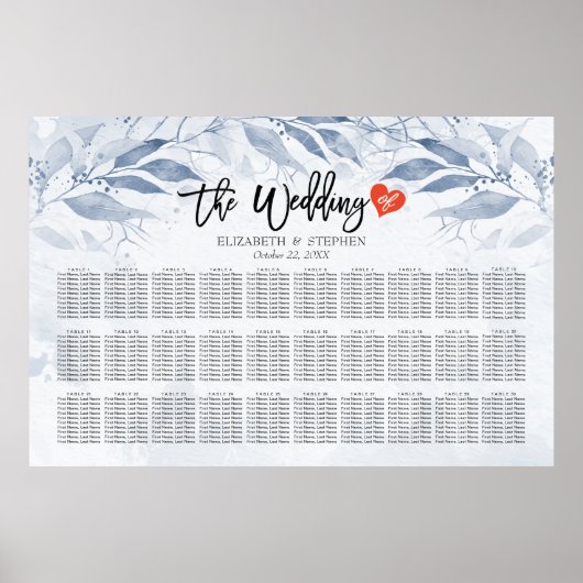 水彩葉花の結婚座席表 ポスター (正面)