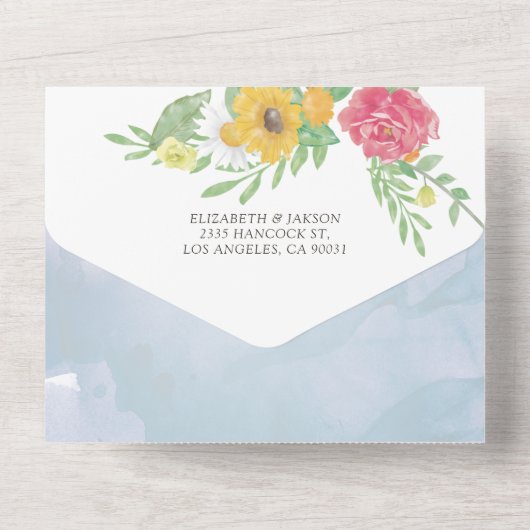 水彩葉花植物結婚式RSVP オールインワン招待状 (裏面)