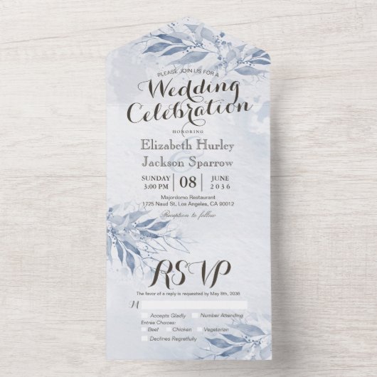 水彩葉花植物結婚式RSVP A オールインワン招待状 (内側)