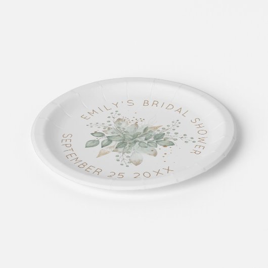 水彩葉金ゴールドセージブライダルシャワー紙P ペーパープレート (アングル)