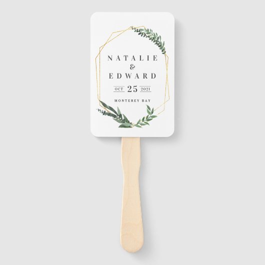 水彩葉金ゴールド幾何学模様結婚枠 ハンドファン (正面)