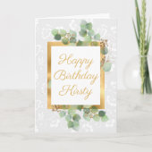 水彩葉金箔グリッター誕生日 カード (正面)