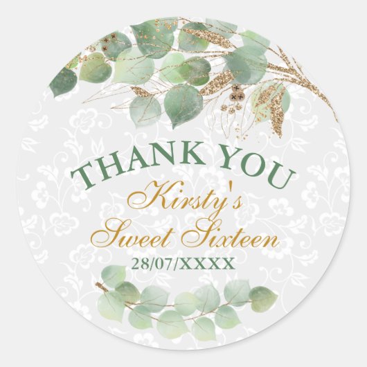 水彩葉金箔グリッターSweet sixteen ラウンドシール (正面)