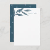 水彩葉青エレガント感謝してい サンキューカード (正面/裏面)