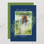 水彩葉青写真卒業 案内状 (正面/裏面)