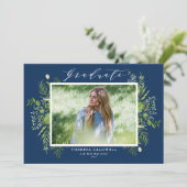 水彩葉青写真卒業 案内状 (スタンド正面)