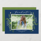 水彩葉青写真卒業 案内状 (正面/裏面)