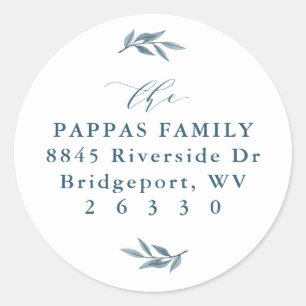 水彩葉青差出人住所ラベル ラウンドシール
