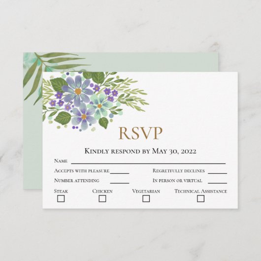 水彩葉04bウェディングRSVP写真 出欠カード (正面/裏面)