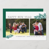 水彩葉 |新年のおめでとう2枚の写真 シーズンカード (正面/裏面)