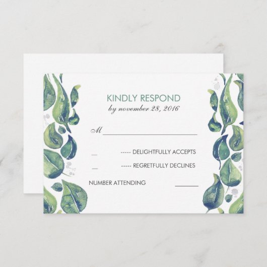 水彩葉LAUREL素朴 Wedding RSVP (正面/裏面)
