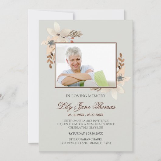 水彩葬儀招待状 思い出を愛する| 招待状 (正面)