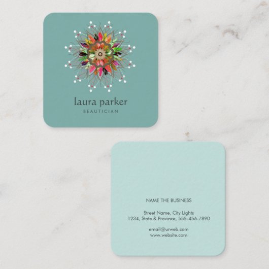 水彩蓮の花のロゴ癒しマッサージヨガ スクエア名刺 (正面/裏面)