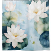 水彩蓮の花の夢のような日本風景 シャワーカーテン (正面)