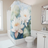 水彩蓮の花の夢のような風景 和風スタイル シャワーカーテン (インサイチュ)
