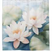 水彩蓮の花の夢のような風景 和風スタイル シャワーカーテン (正面)