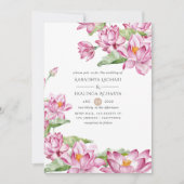 水彩蓮の花インディアン結婚ズ 招待状 (正面)