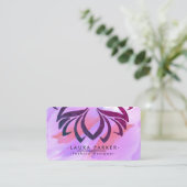 水彩蓮の花ピンクパープル(ばちゃばちゃ)跳ねる 名刺 (スタンド正面)