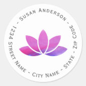 水彩蓮の花差出人住所ラベル ラウンドシール (正面)