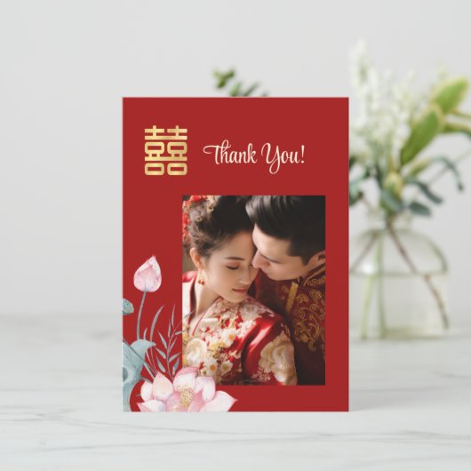 水彩蓮中国の結婚蓮 サンキューカード (スタンド正面)