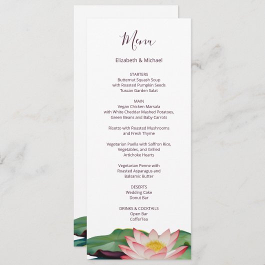 水彩蓮結婚のメニューカード 招待状 (正面/裏面)