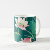 水彩蓮：ヴィンテージのシームレスな花。 コーヒーマグカップ (正面右)