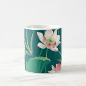 水彩蓮：ヴィンテージのシームレスな花。 コーヒーマグカップ (中央)