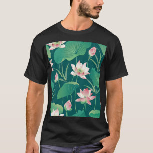 水彩蓮:ヴィンテージのシームレスな花。 Tシャツ