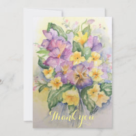 水彩薄紫と淡い黄色のパンジーの花束 サンキューカード