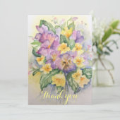 水彩薄紫と淡い黄色のパンジーの花束 サンキューカード (スタンド正面)