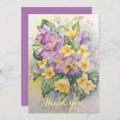 水彩薄紫と淡い黄色のパンジーの花束 サンキューカード (正面/裏面)