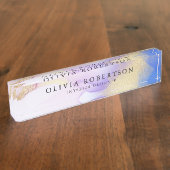 水彩薄紫エレガントモダンパーソナライズされた金ゴールド デスクネームプレート (側面)