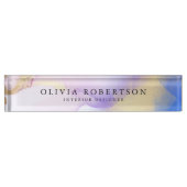 水彩薄紫エレガントモダンパーソナライズされた金ゴールド デスクネームプレート (正面)