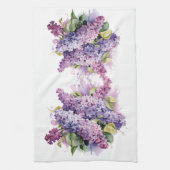 水彩薄紫ガーデンフラワーブーケフローラ キッチンタオル (縦)