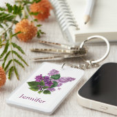 水彩薄紫ガーデンフラワー名前をカスタムする キーホルダー (正面右)