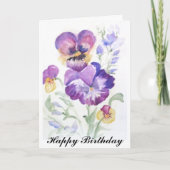 水彩薄紫パンジー誕生日 カード (正面)