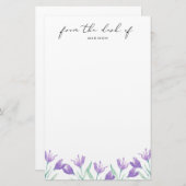 水彩薄紫パーソナライズされた花 便箋 (正面/裏面)