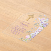 水彩薄紫フラワーアーチバプテスマ アクリル招待状 (レイダウン)