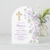 水彩薄紫フラワーアーチバプテスマ 招待状 (スタンド正面)