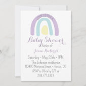 水彩薄紫ブルーレインボーベビーシャワー 招待状 (正面)