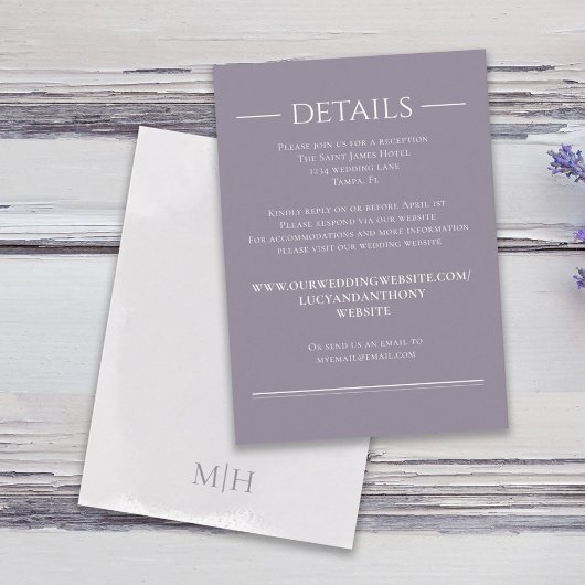 水彩薄紫ラベンダーウェブサイト詳細のRSVP エンクロージャーカード
