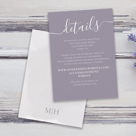 水彩薄紫ラベンダーシンプル詳細QRコード エンクロージャーカード