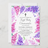 水彩薄紫リースファーストホーリーコミュニオン 招待状 (正面)