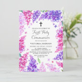 水彩薄紫リースファーストホーリーコミュニオン 招待状 (スタンド正面)