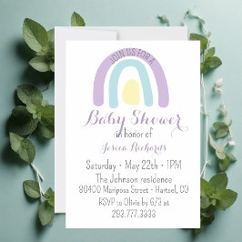 水彩薄紫レインボーベビーシャワー 招待状