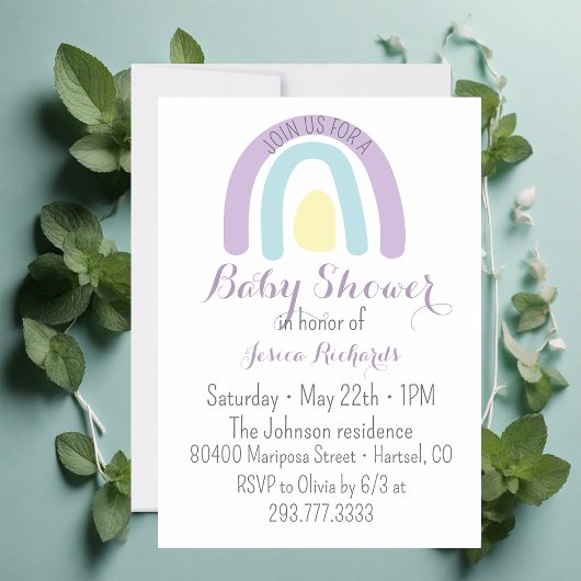 水彩薄紫レインボーベビーシャワー 招待状