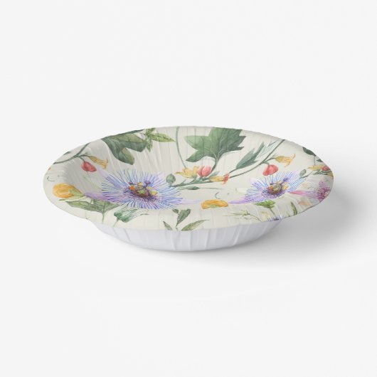 水彩薄紫植物花と果実模様 ペーパーボウル