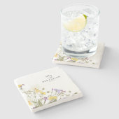 水彩薄紫結婚ズ ストーンコースター (横)